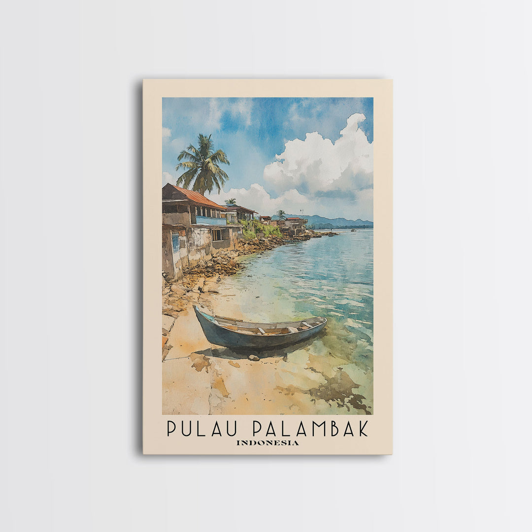 Pulau Palambak, Indonesia Watercolor Print, Vacation Gift, Indonesia Wall Art, Beach Painting, Beach Decor, Large Wall Art, Wood Frame Art