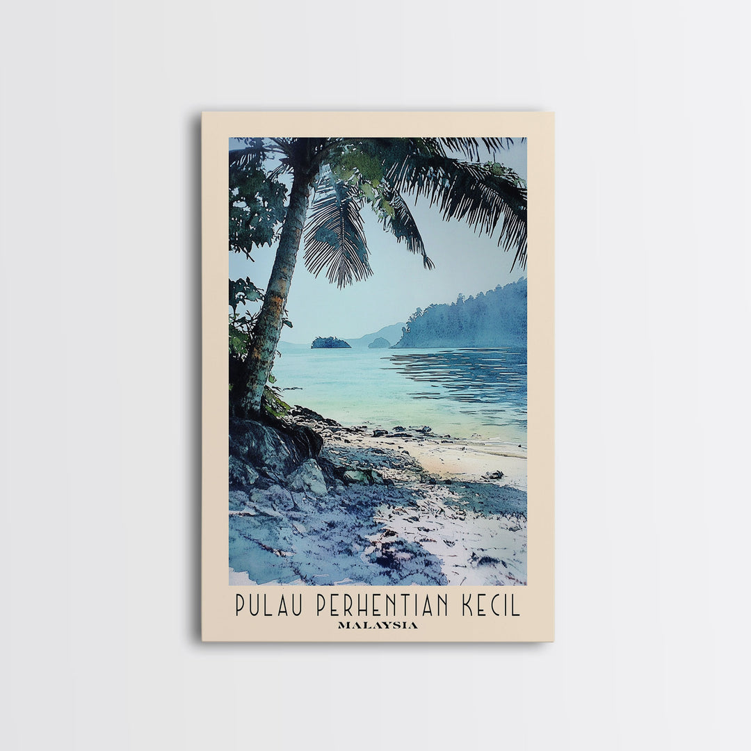 Pulau Perhentian Kecil, Malaysia Watercolor Beach Print, Vacation Gift, Malaysia Wall Art, Framed Canvas Print, Framed Beach Painting