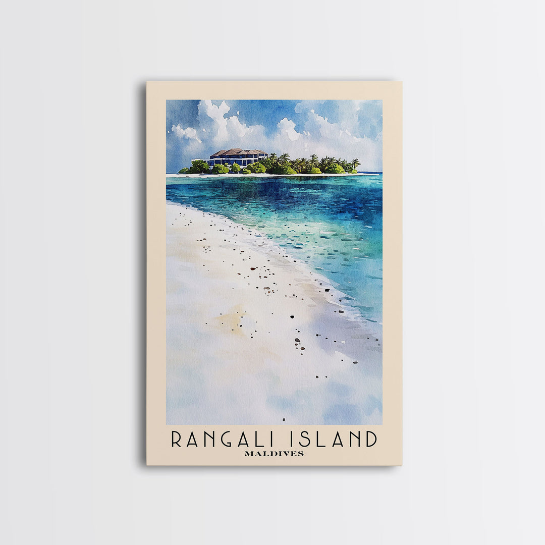 Rangali Island, Maldives Watercolor Beach Print, Vacation Gift, Maldives Wall Art, Framed Canvas Print, Framed Beach Painting