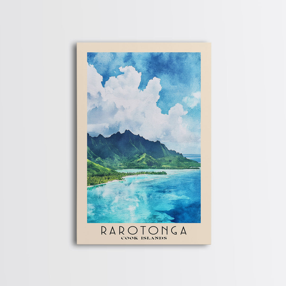 Rarotonga, Cook Islands Watercolor Beach Print, Vacation Gift, Cook Islands Wall Art, Framed Canvas Print, Framed Beach Painting