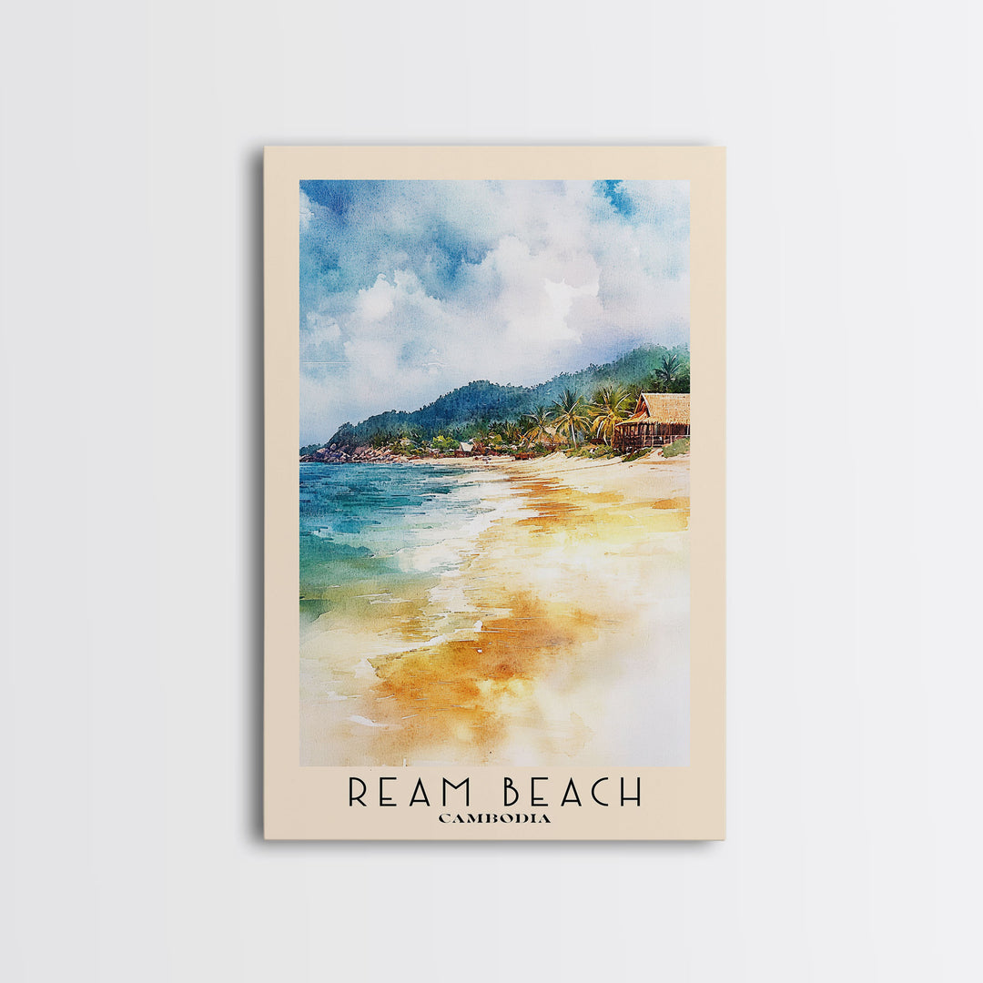 Ream Beach, Cambodia Watercolor Print, Vacation Gift, Cambodia Wall Art, Beach Painting, Beach Decor, Large Wall Art, Wood Frame Art