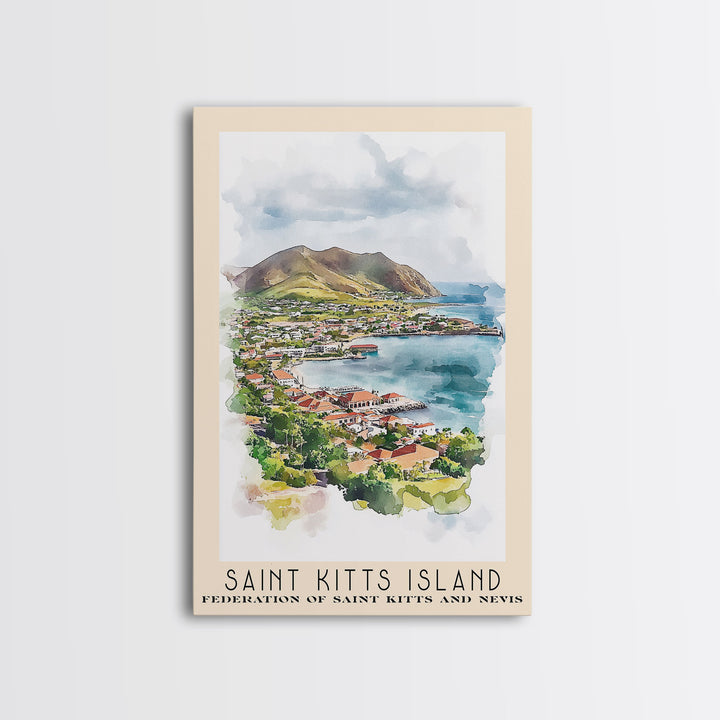 Saint Kitts Island, Federation of Saint Kitts and Nevis Watercolor Beach Print, Vacation Gift, Federation of Saint Kitts and Nevis Wall Art, Beach Painting, Beach Decor, Beach Painting