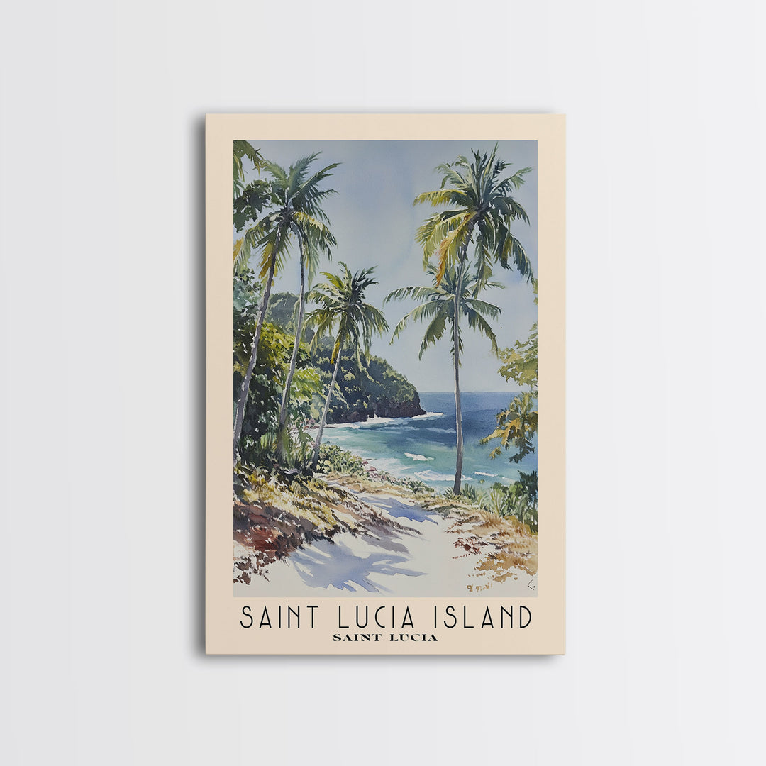 Saint Lucia Island, Saint Lucia Watercolor Print, Vacation Gift, Saint Lucia Wall Art, Beach Painting, Beach Decor, Large Wall Art, Wood Frame Art