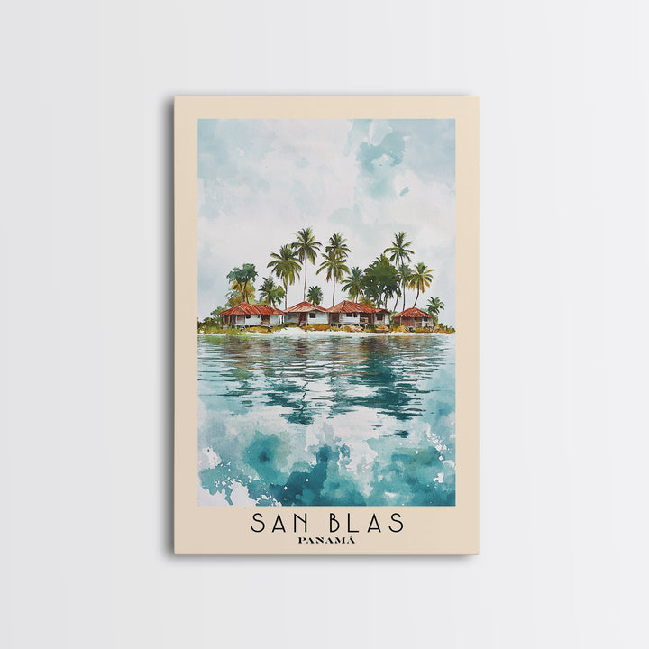 San Blas, Panamá Watercolor Beach Print, Vacation Gift, Panamá Wall Art, Framed Canvas Print, Framed Beach Painting