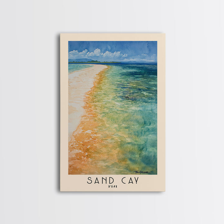 Sand Cay, Fiji Watercolor Beach Print, Vacation Gift, Fiji Wall Art, Framed Canvas Print, Framed Beach Painting