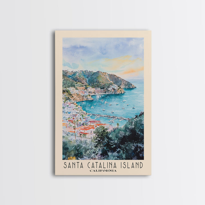 Santa Catalina Island, California Watercolor Beach Print, Vacation Gift, California Wall Art, Framed Canvas Print, Framed Beach Painting