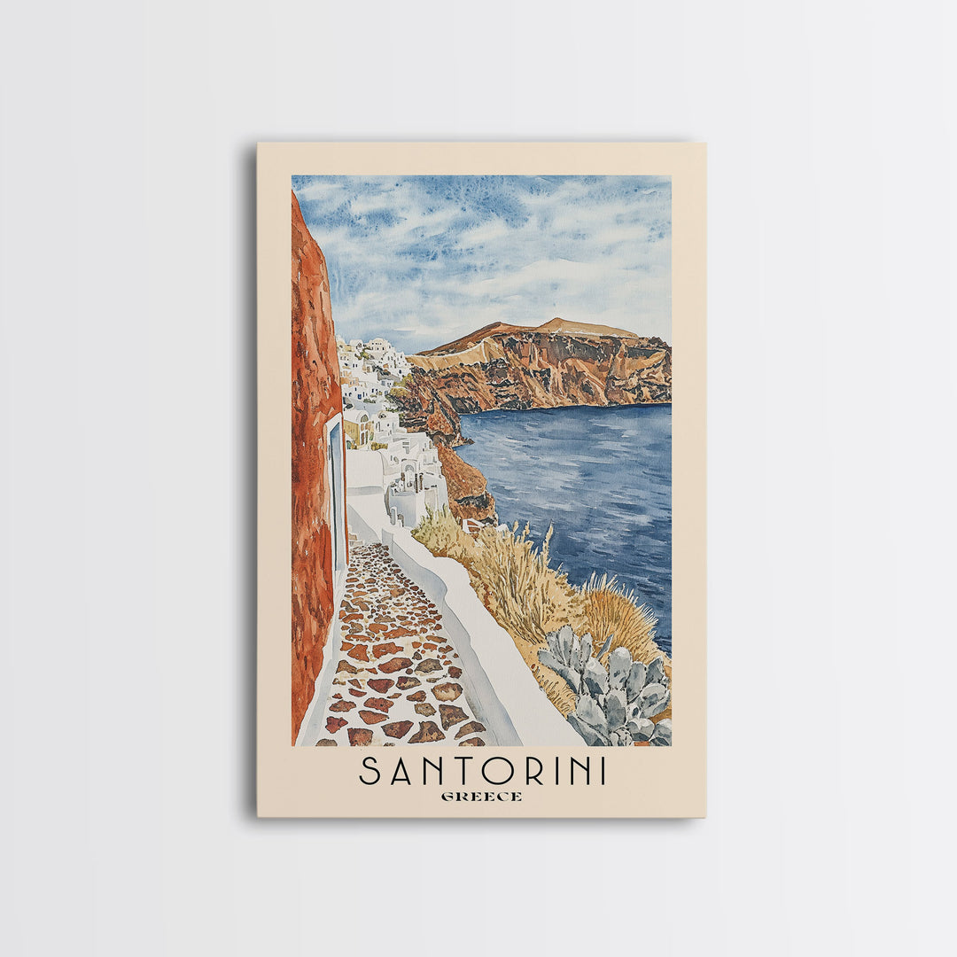 Santorini, Greece Watercolor Beach Print, Vacation Gift, Greece Wall Art, Beach Painting, Beach Decor, Beach Painting