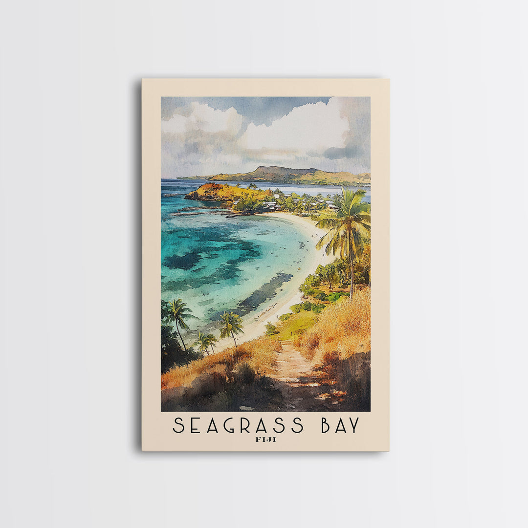 Seagrass Bay, Fiji Watercolor Beach Print, Vacation Gift, Fiji Wall Art, Beach Painting, Beach Decor, Beach Painting