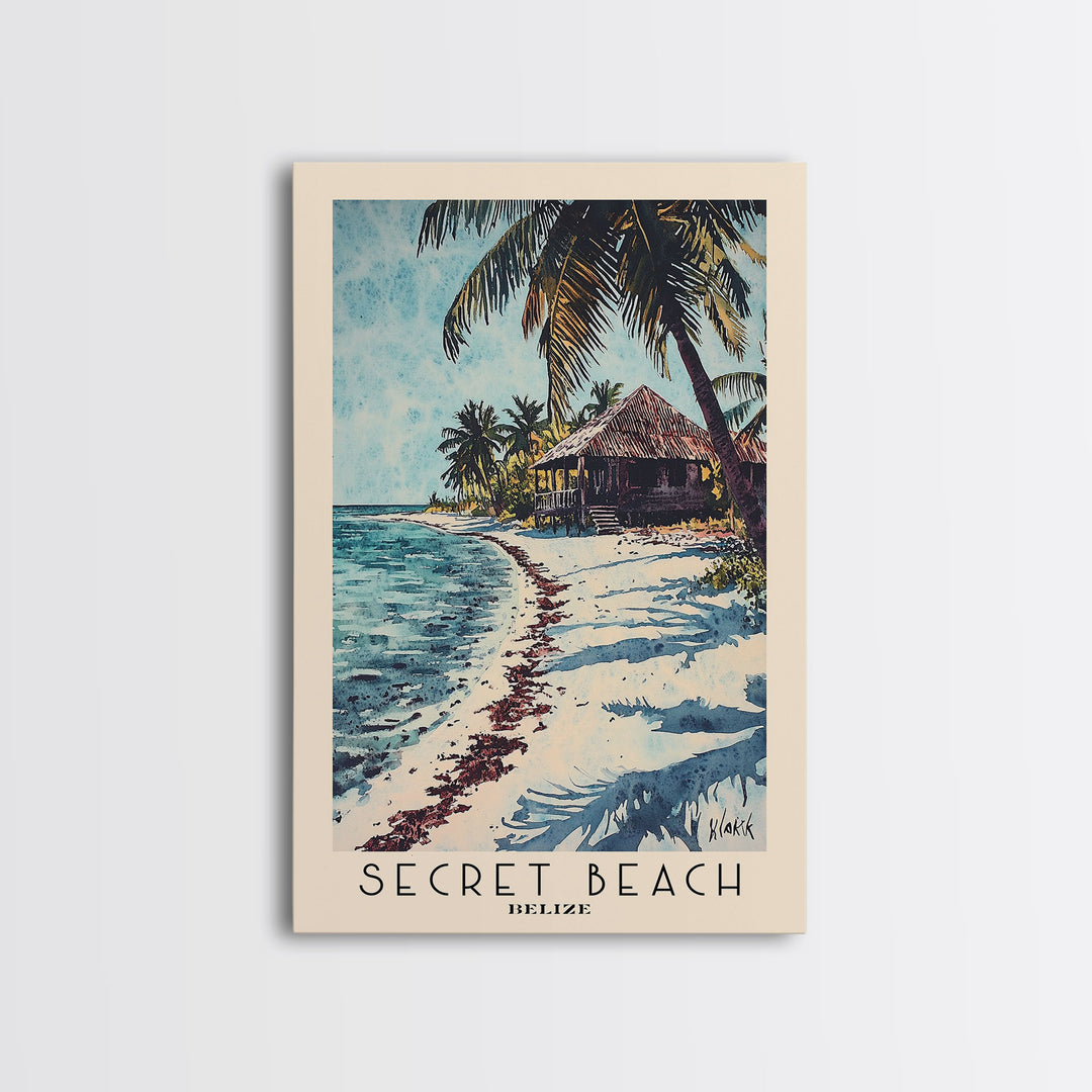 Secret Beach, Belize Watercolor Print, Vacation Gift, Belize Wall Art, Beach Painting, Beach Decor, Large Wall Art, Wood Frame Art