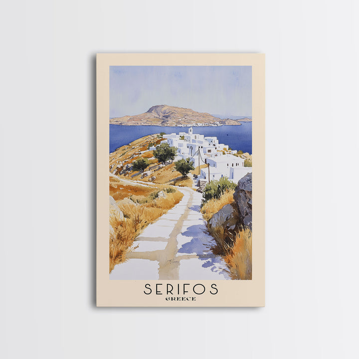 Serifos, Greece Watercolor Print, Vacation Gift, Greece Wall Art, Beach Painting, Beach Decor, Large Wall Art, Wood Frame Art