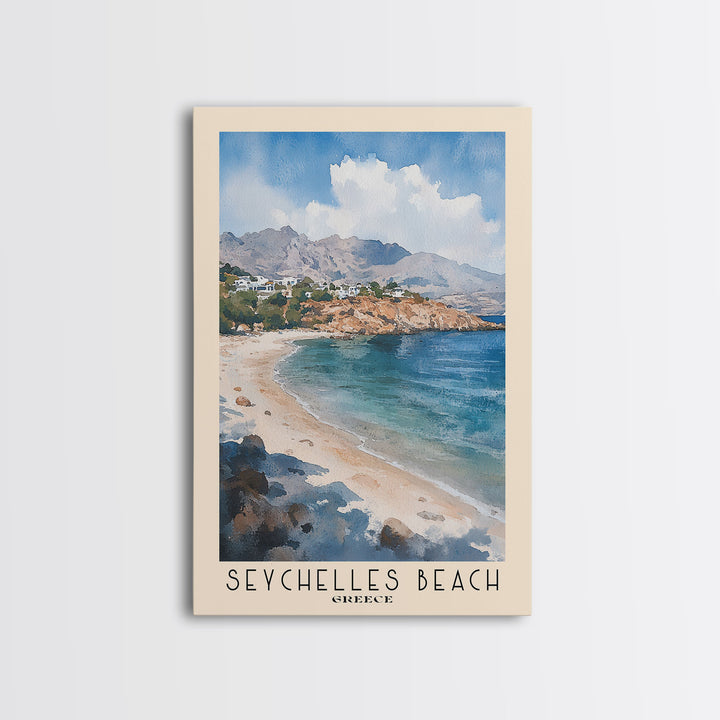 Seychelles Beach, Greece Watercolor Print, Vacation Gift, Greece Wall Art, Beach Painting, Beach Decor, Beach Or Lakehouse Art