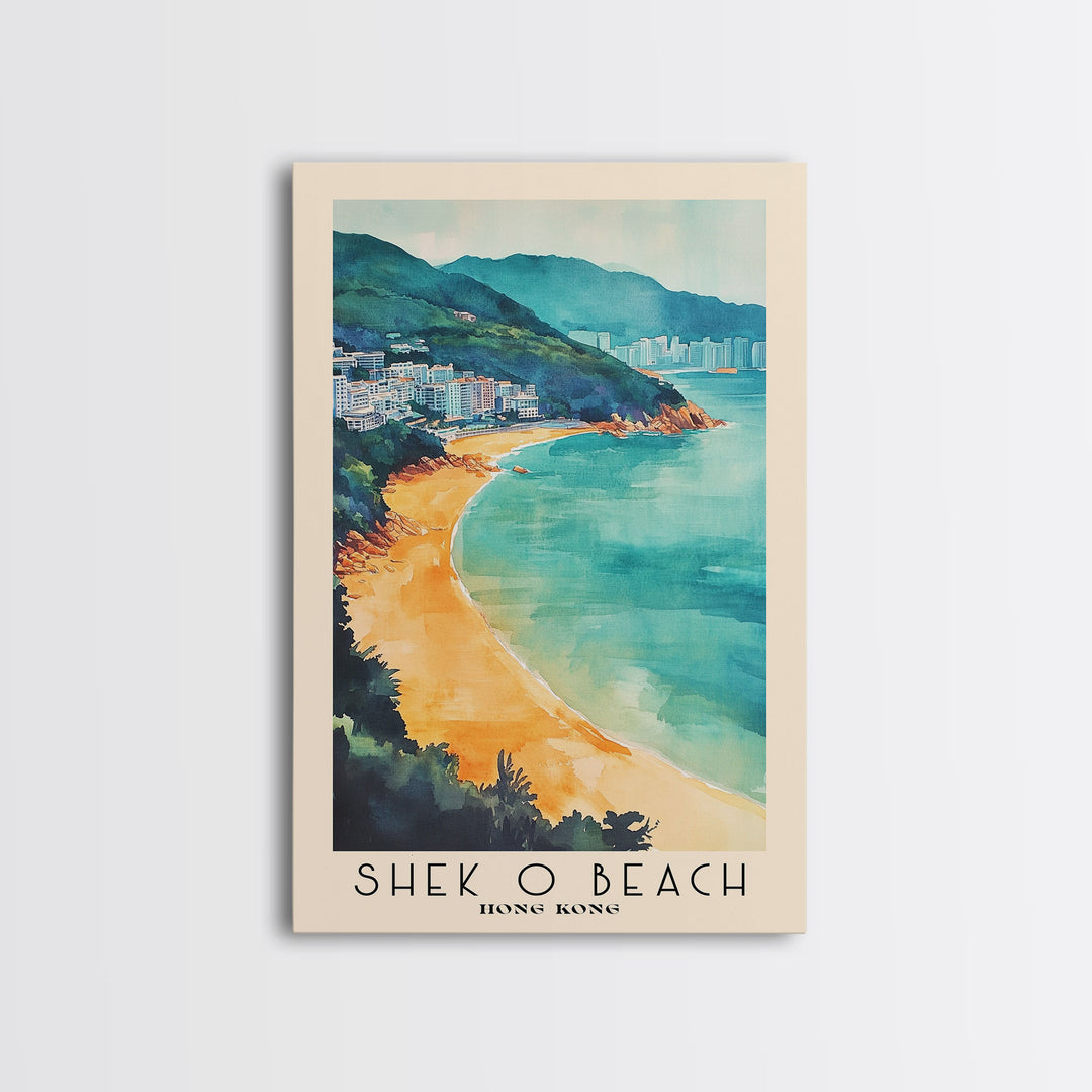 Shek O Beach, Hong Kong Watercolor Print, Vacation Gift, Hong Kong Wall Art, Beach Painting, Beach Decor, Large Wall Art, Wood Frame Art