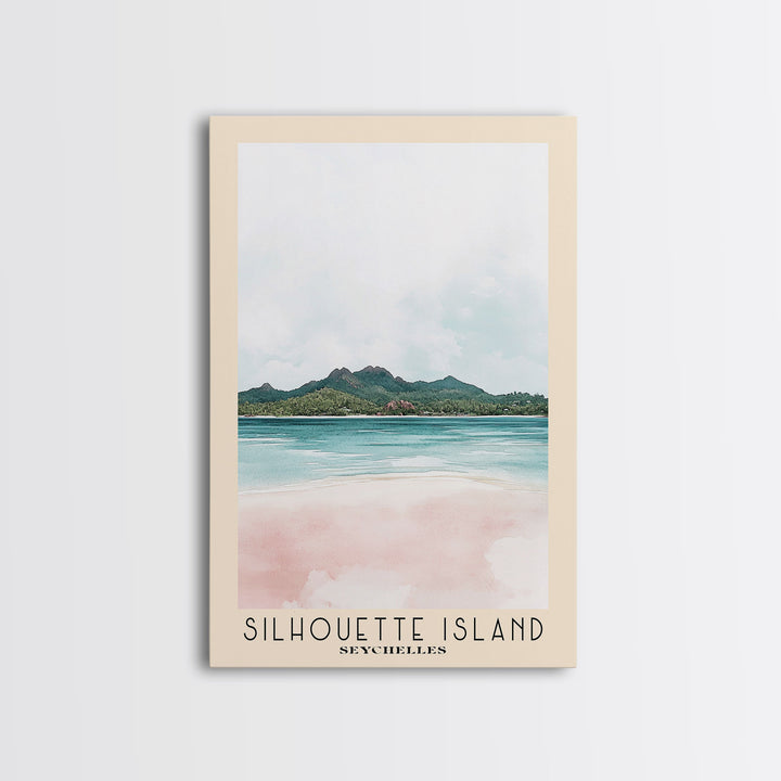 Silhouette Island, Seychelles Watercolor Print, Vacation Gift, Seychelles Wall Art, Beach Painting, Beach Decor, Large Wall Art, Wood Frame Art