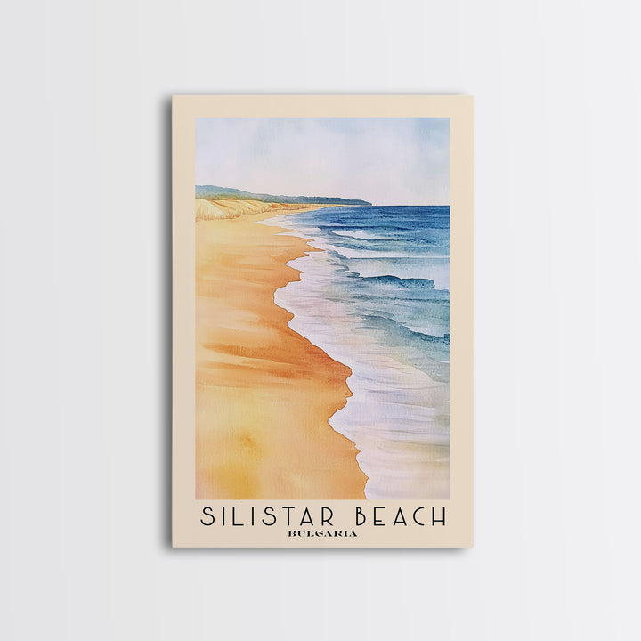 Silistar Beach, Bulgaria Watercolor Beach Print, Vacation Gift, Bulgaria Wall Art, Framed Canvas Print, Framed Beach Painting