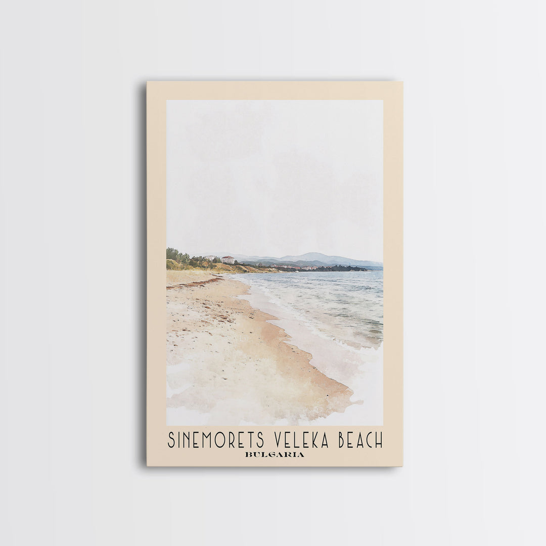 Sinemorets Veleka Beach, Bulgaria Watercolor Print, Vacation Gift, Bulgaria Wall Art, Beach Painting, Beach Decor, Large Wall Art, Wood Frame Art