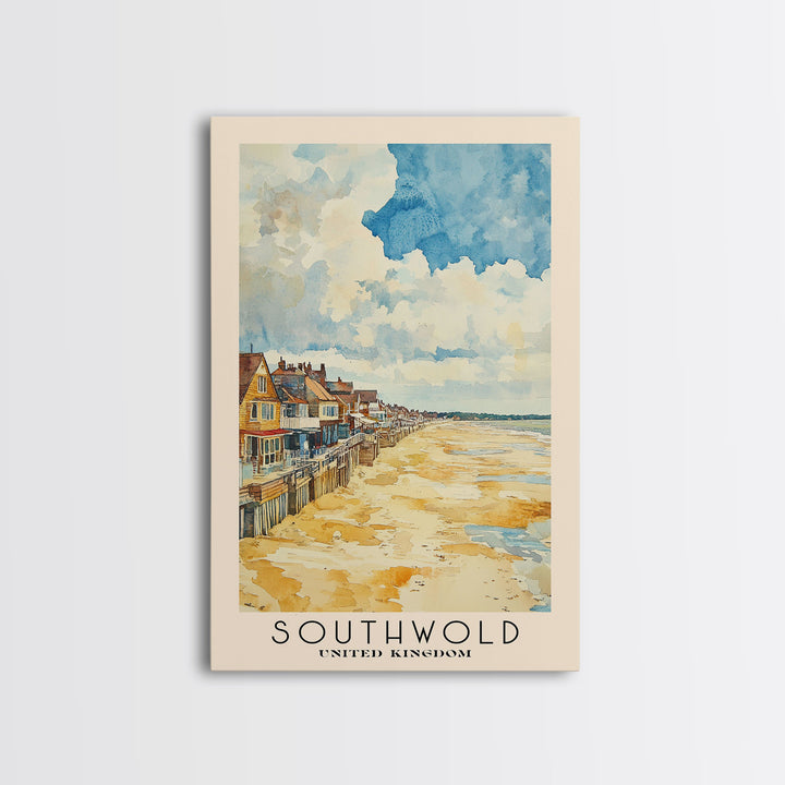 Southwold, United Kingdom Watercolor Print, Vacation Gift, United Kingdom Wall Art, Beach Painting, Beach Decor, Large Wall Art, Wood Frame Art