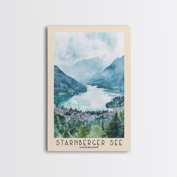 Starnberger See, Germany Watercolor Print, Vacation Gift, Germany Wall Art, Beach Painting, Beach Decor, Large Wall Art, Wood Frame Art