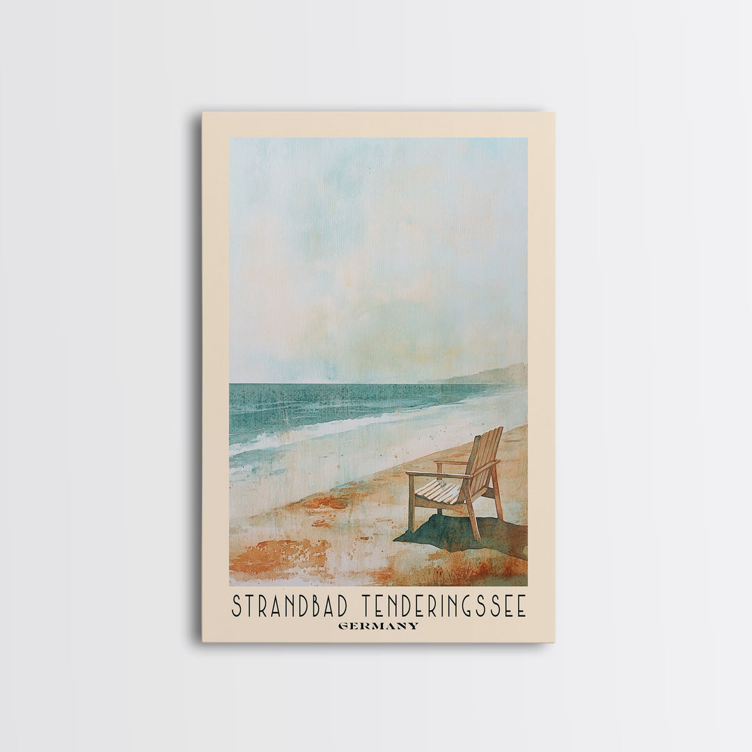 Strandbad Tenderingssee, Germany Watercolor Print, Vacation Gift, Germany Wall Art, Beach Painting, Beach Decor, Large Wall Art, Wood Frame Art