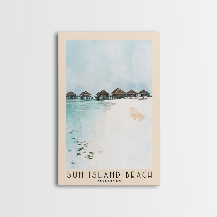 Sun Island Beach, Maldives Watercolor Print, Vacation Gift, Maldives Wall Art, Beach Painting, Beach Decor, Large Wall Art, Wood Frame Art