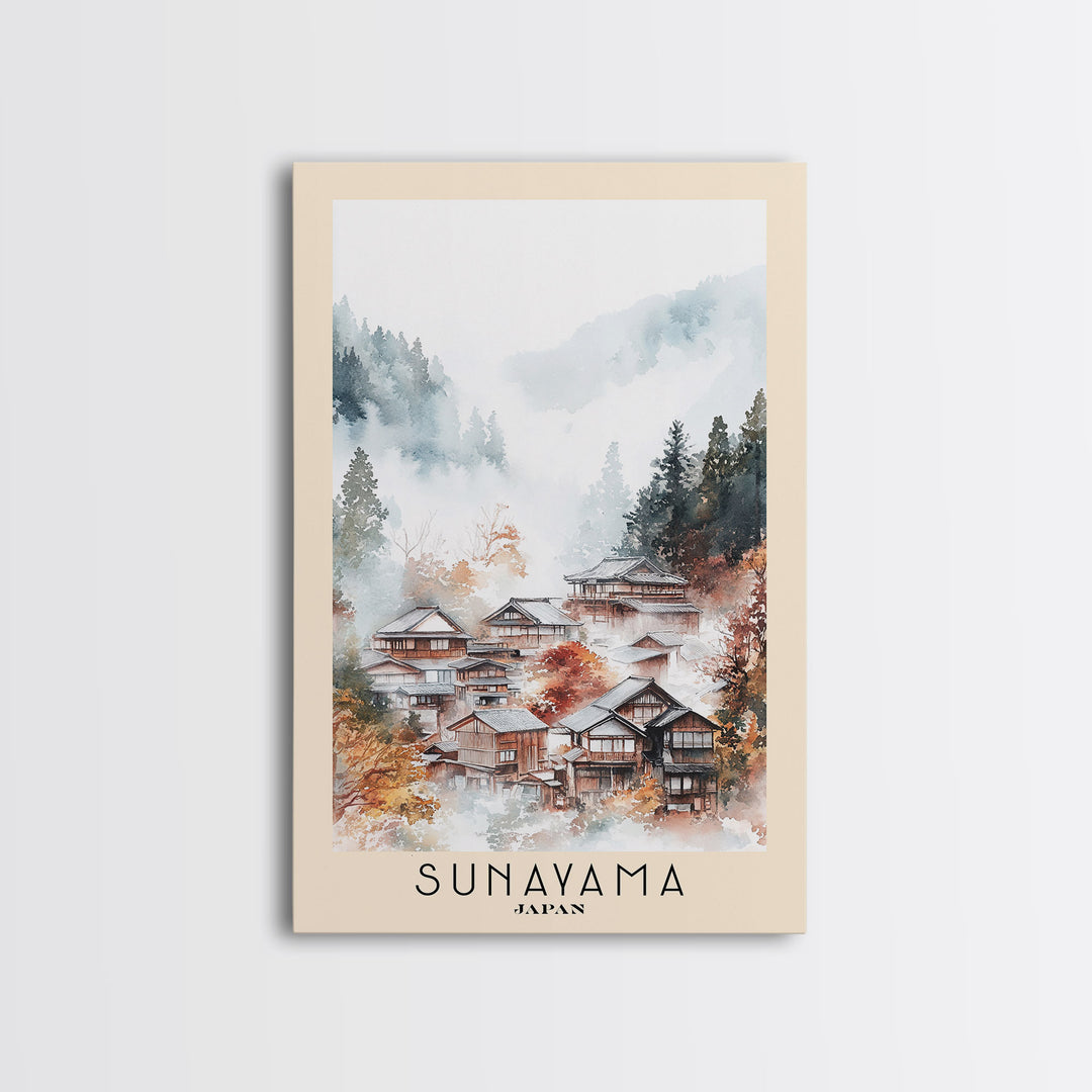 Sunayama, Japan Watercolor Beach Print, Vacation Gift, Japan Wall Art, Framed Canvas Print, Framed Beach Painting