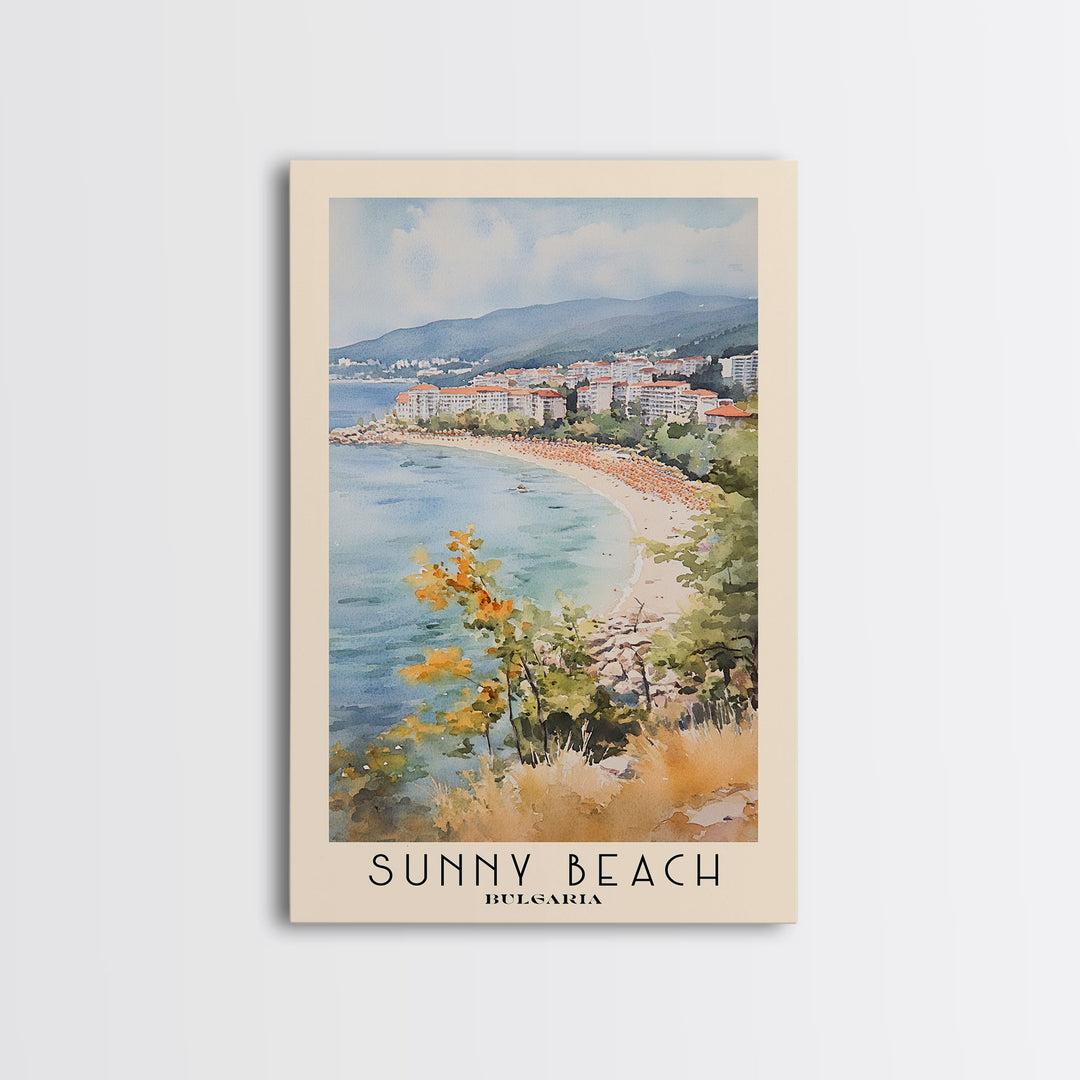 Sunny Beach, Bulgaria Watercolor Print, Vacation Gift, Bulgaria Wall Art, Beach Painting, Beach Decor, Beach Or Lakehouse Art