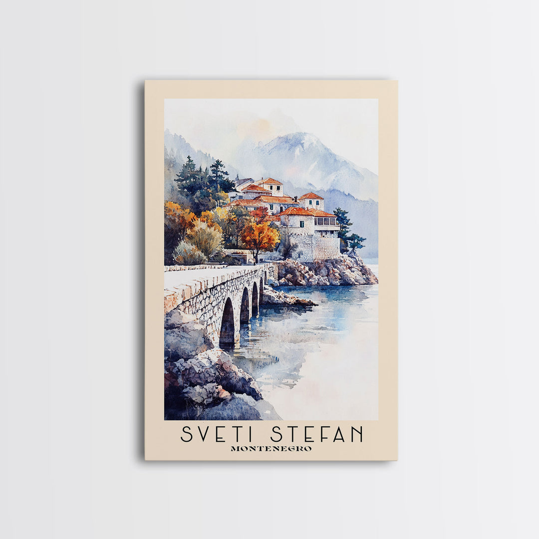 Sveti Stefan, Montenegro Watercolor Print, Vacation Gift, Montenegro Wall Art, Vacation Wall Art, Vacatation Memories, Beach Decor, Beach Or Lakehouse Art