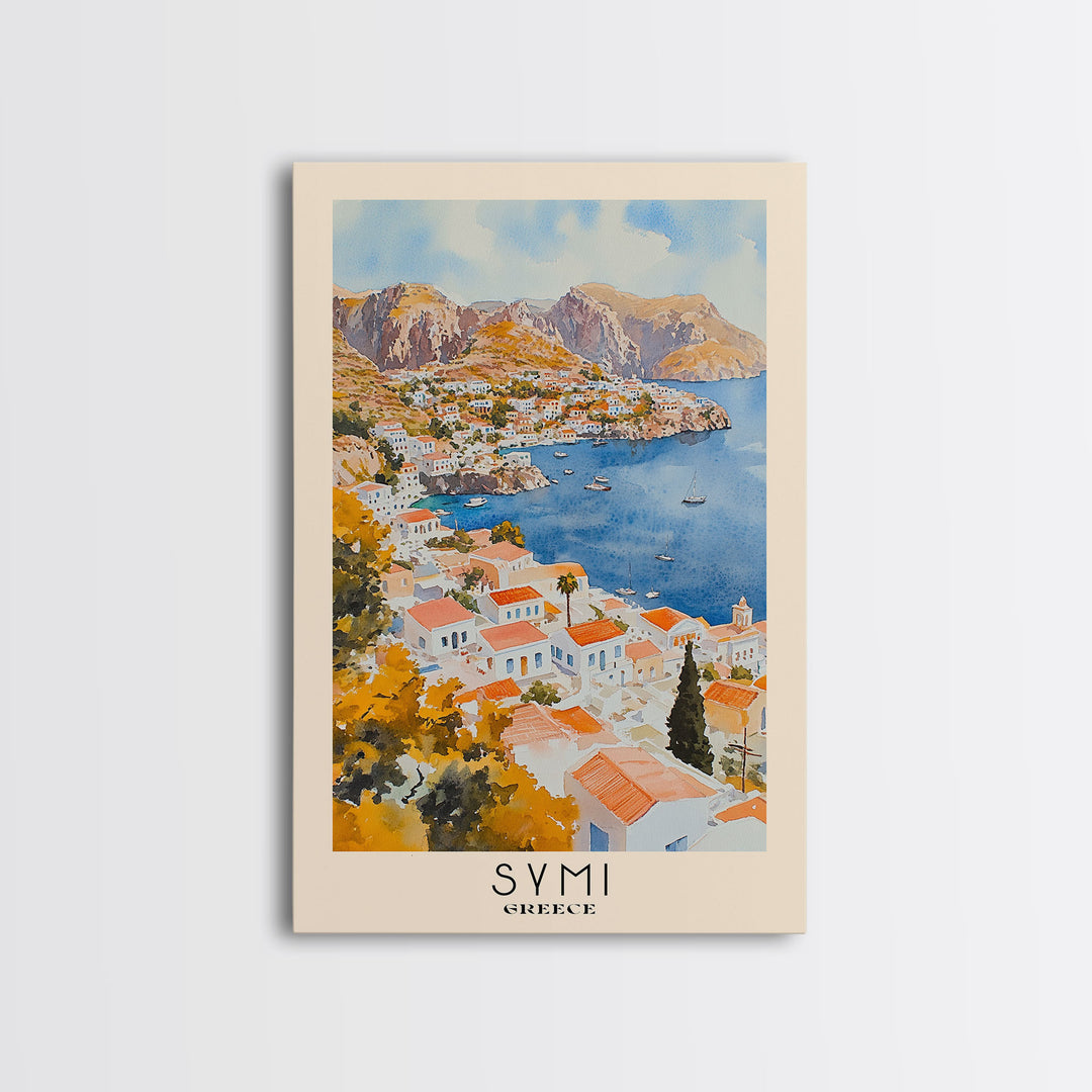 Symi, Greece Watercolor Beach Print, Vacation Gift, Greece Wall Art, Beach Painting, Beach Decor, Beach Painting