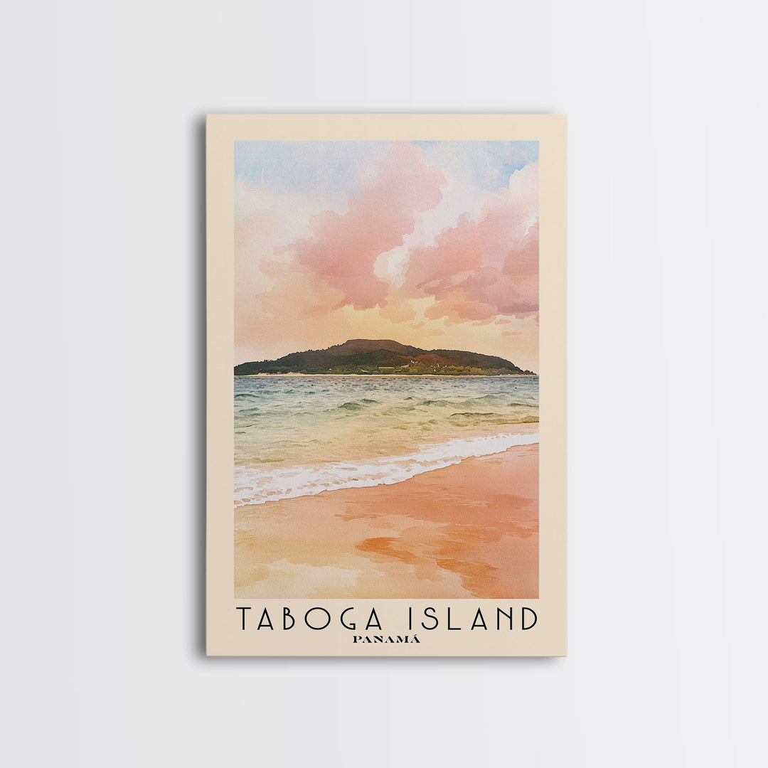 Taboga Island, Panamá Watercolor Beach Print, Vacation Gift, Panamá Wall Art, Framed Canvas Print, Framed Beach Painting