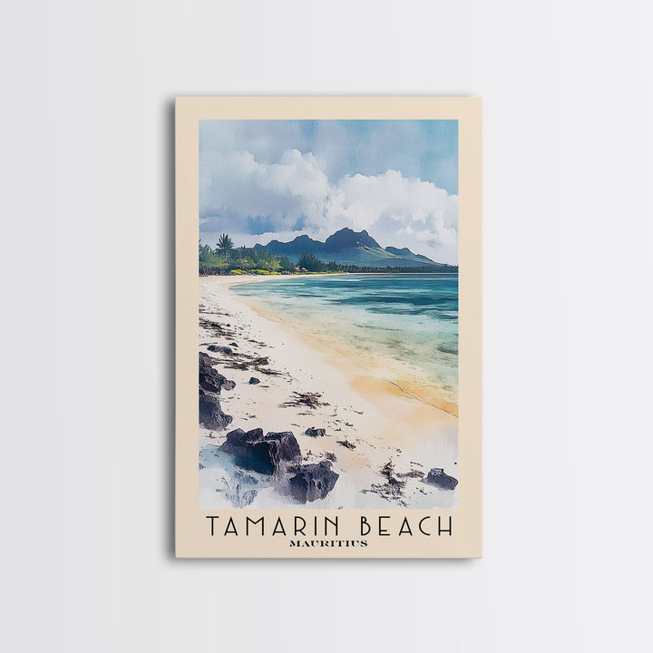 Tamarin Beach, Mauritius Watercolor Beach Print, Vacation Gift, Mauritius Wall Art, Framed Canvas Print, Framed Beach Painting