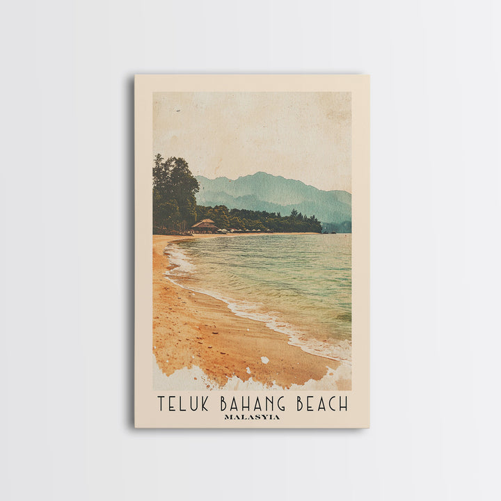 Teluk Bahang Beach, Malasyia Watercolor Print, Vacation Gift, Malasyia Wall Art, Beach Painting, Beach Decor, Large Wall Art, Wood Frame Art