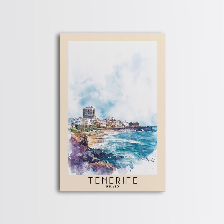 Tenerife, Spain Watercolor Beach Print, Vacation Gift, Spain Wall Art, Framed Canvas Print, Framed Beach Painting