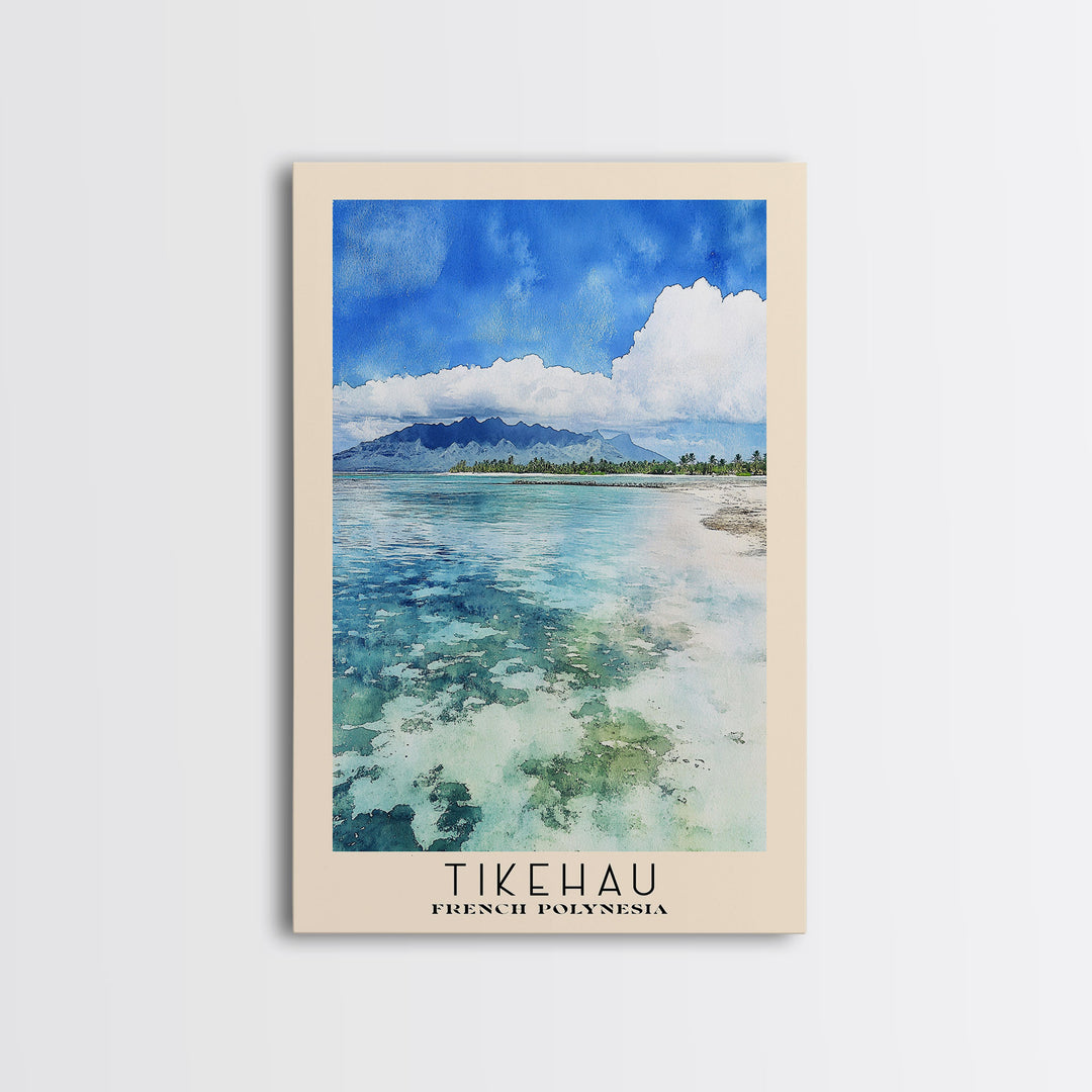 Tikehau, French Polynesia Watercolor Print, Vacation Gift, French Polynesia Wall Art, Beach Painting, Beach Decor, Large Wall Art, Wood Frame Art