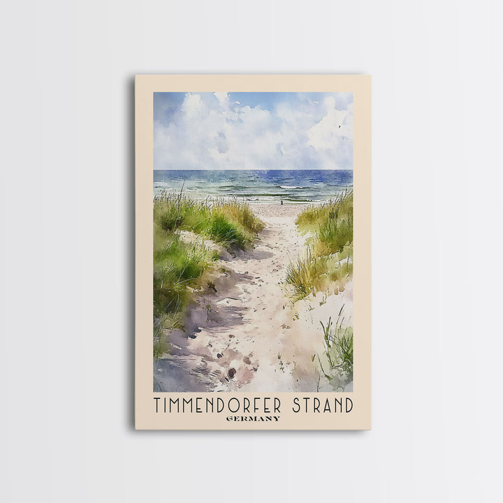 Timmendorfer Strand, Germany Watercolor Beach Print, Vacation Gift, Germany Wall Art, Framed Canvas Print, Framed Beach Painting