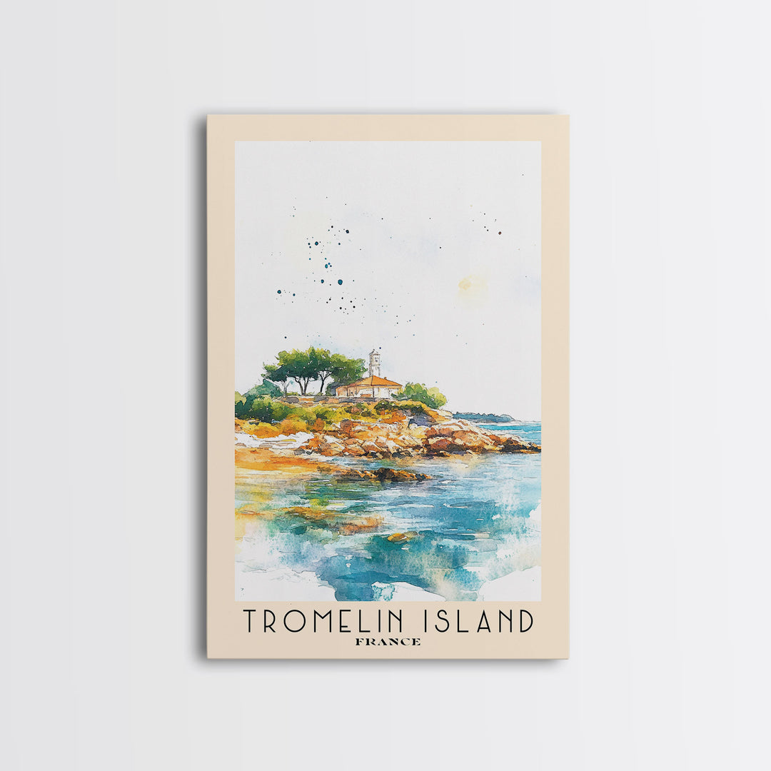 Tromelin Island, France Watercolor Beach Print, Vacation Gift, France Wall Art, Framed Canvas Print, Framed Beach Painting