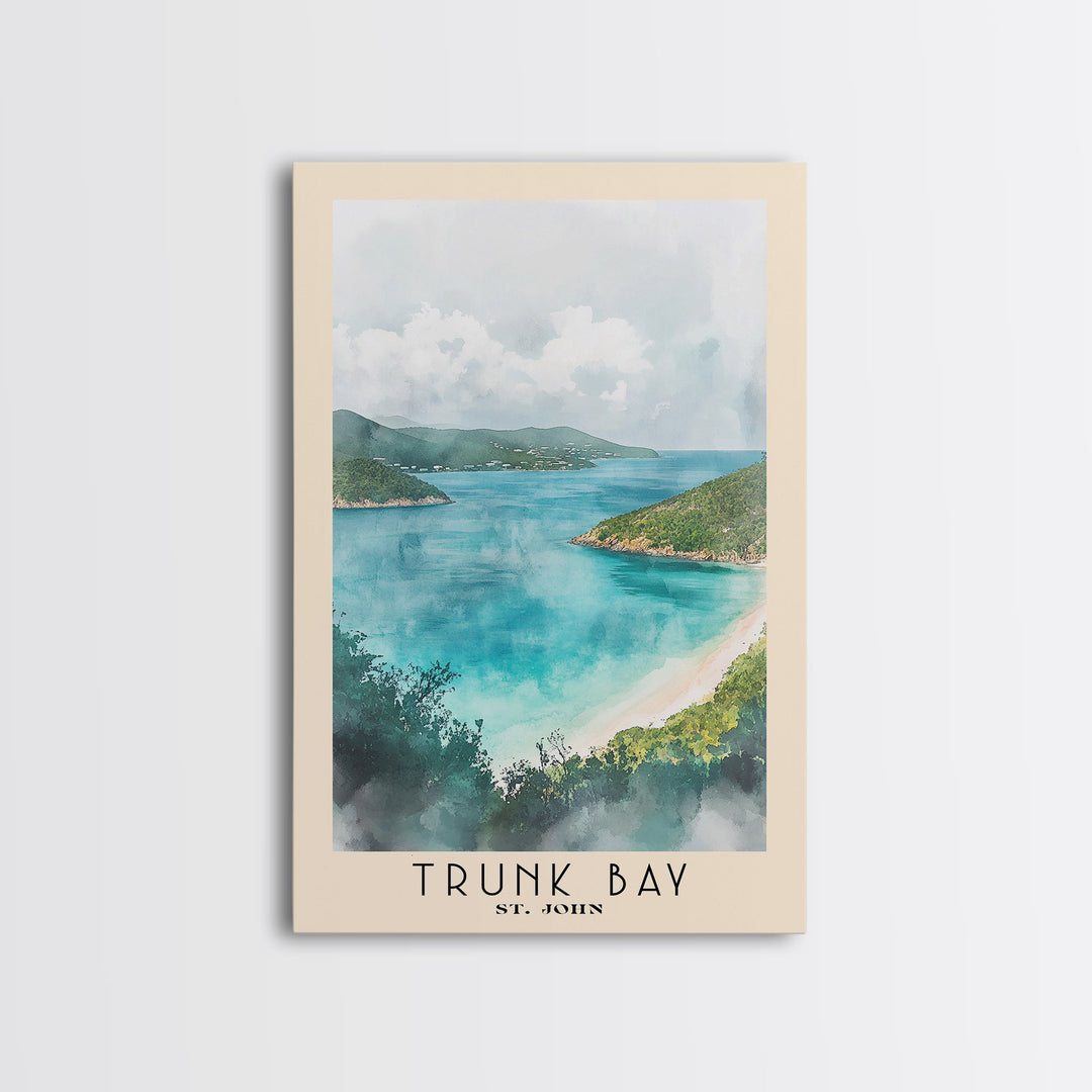 Trunk Bay, St. John Watercolor Print, Vacation Gift, St. John Wall Art, Beach Painting, Beach Decor, Large Wall Art, Wood Frame Art