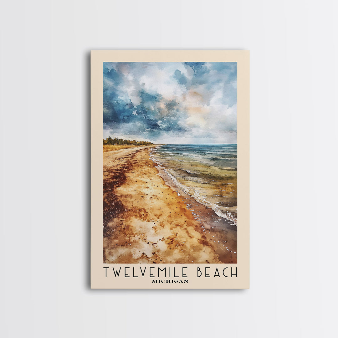 Twelvemile Beach, Michigan Watercolor Print, Vacation Gift, Michigan Wall Art, Beach Painting, Beach Decor, Large Wall Art, Wood Frame Art