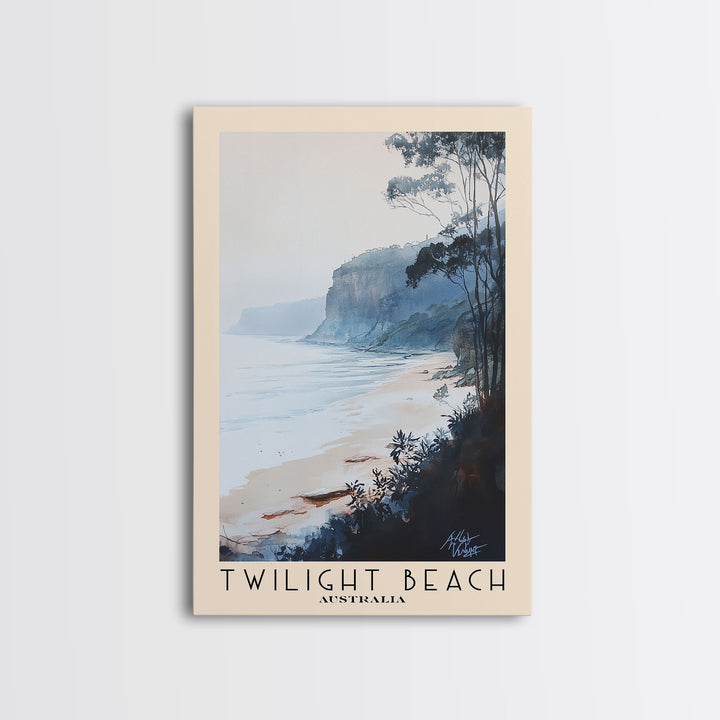 Twilight Beach, Australia Watercolor Beach Print, Vacation Gift, Australia Wall Art, Framed Canvas Print, Framed Beach Painting