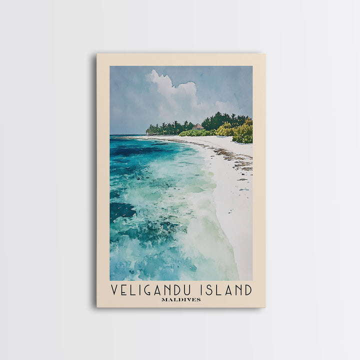 Veligandu Island, Maldives Watercolor Beach Print, Vacation Gift, Maldives Wall Art, Beach Painting, Beach Decor, Beach Painting