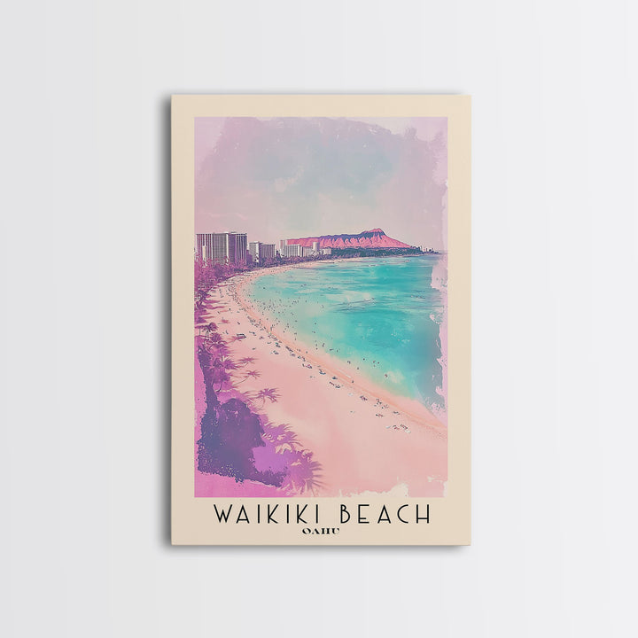 Waikiki Beach, Oahu Watercolor Print, Vacation Gift, Oahu Wall Art, Beach Painting, Beach Decor, Beach Or Lakehouse Art