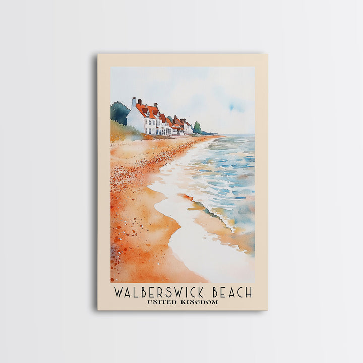 Walberswick Beach, United Kingdom Watercolor Beach Print, Vacation Gift, United Kingdom Wall Art, Framed Canvas Print, Framed Beach Painting