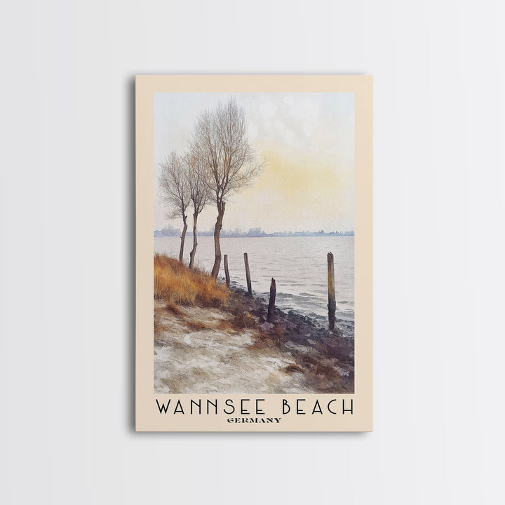 Wannsee Beach, Germany Watercolor Print, Vacation Gift, Germany Wall Art, Beach Painting, Beach Decor, Beach Or Lakehouse Art