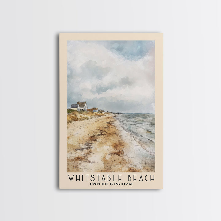 Whitstable beach, United Kingdom Watercolor Beach Print, Vacation Gift, United Kingdom Wall Art, Beach Painting, Beach Decor, Beach Painting