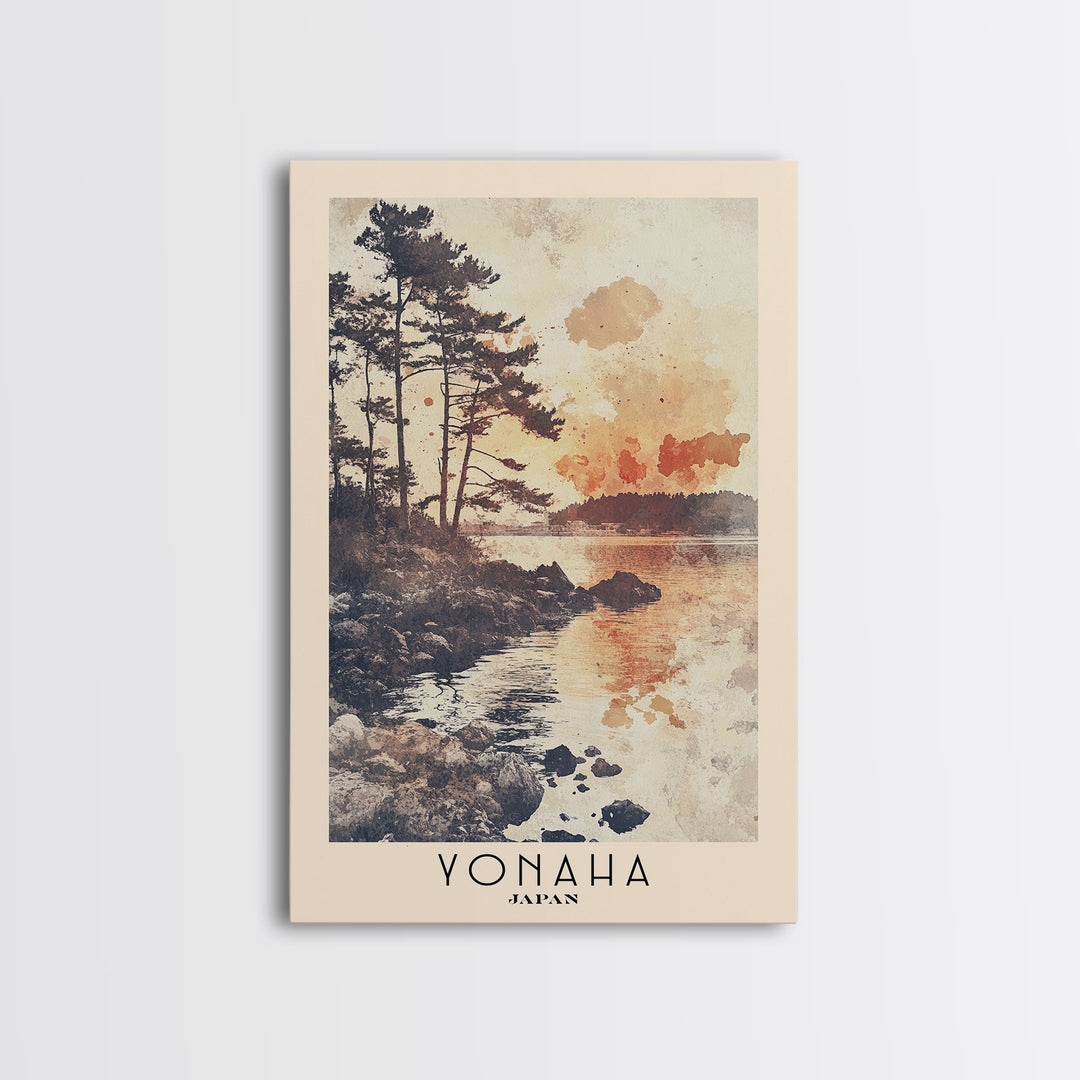 Yonaha, Japan Watercolor Beach Print, Vacation Gift, Japan Wall Art, Framed Canvas Print, Framed Beach Painting