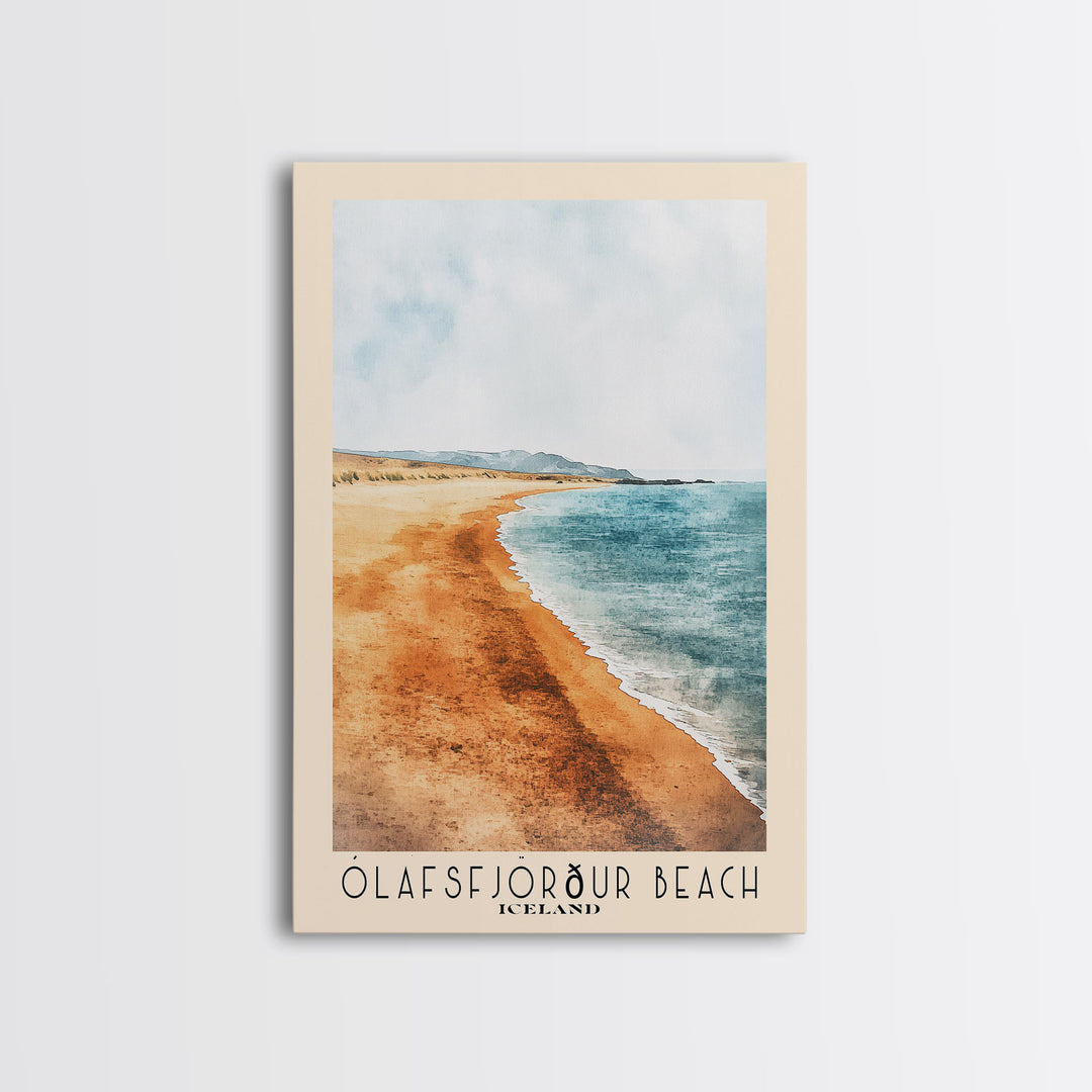 Ólafsfjörður Beach, Iceland Watercolor Print, Vacation Gift, Iceland Wall Art, Beach Painting, Beach Decor, Large Wall Art, Wood Frame Art