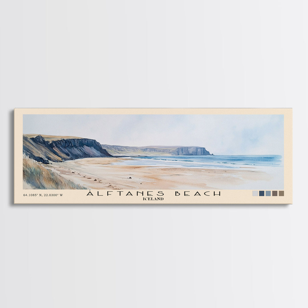 Álftanes Beach, Iceland Watercolor Print, Vacation Gift, Iceland Wall Art, Beach Painting, Beach Decor, Large Wall Art, Wood Frame Art