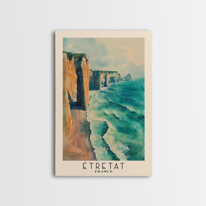 Étretat, France Watercolor Print, Vacation Gift, France Wall Art, Beach Painting, Beach Decor, Large Wall Art, Wood Frame Art