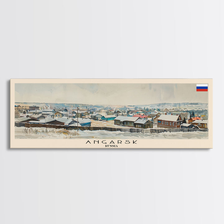 Angarsk Russia Panoramic Travel Poster, Framed Canvas Print or Metal Wall Art, Travel Art, Home Decor, Panoramic Painting, Midcentury Art