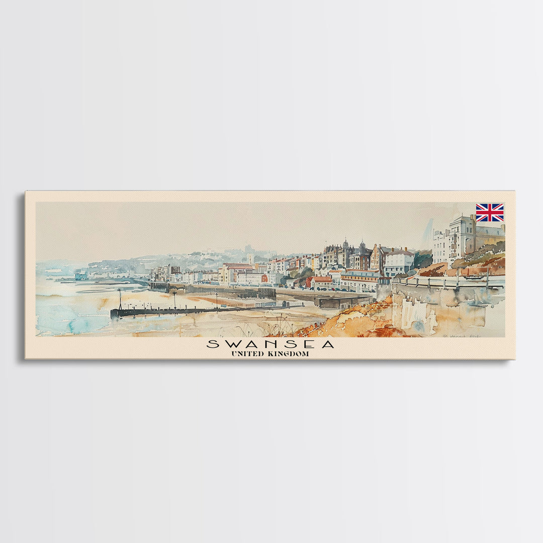 Swansea United Kingdom Wall Art, Panoramic Travel Poster, Panoramic Framed Canvas Print, City Wall Art, Wall Hanging Home Decor, Travel Art