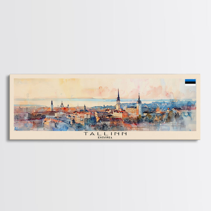 Tallinn Estonia Panoramic Travel Poster, Framed Canvas Print or Metal Wall Art, Travel Art, Home Decor, Panoramic Painting, Midcentury Art