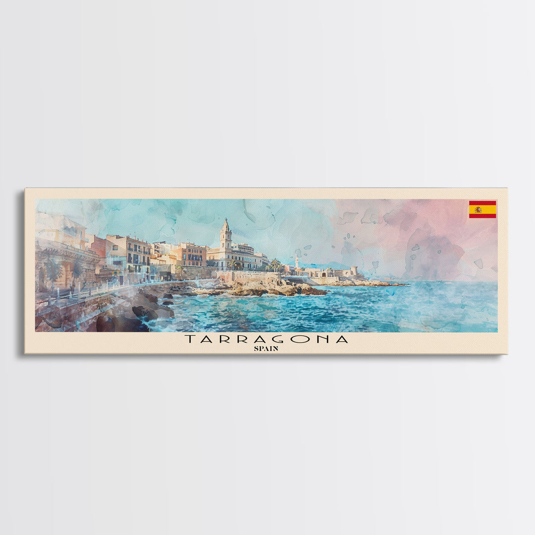 Tarragona Spain Panoramic Travel Poster, Framed Canvas Print or Metal Wall Art, Travel Art, Home Decor, Panoramic Painting, Midcentury Art